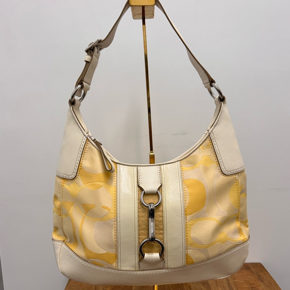 Coach Hampton Signature Jacquard Hobo Bag | Cream and Yellow Monogram